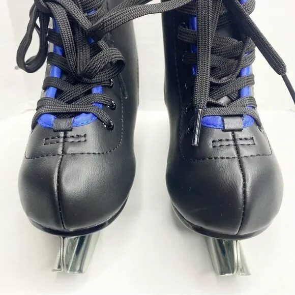 American Athletic Youth Boys Size 8 Chillin Double Runner Ice Skates Black Blue - Picture 7 of 13